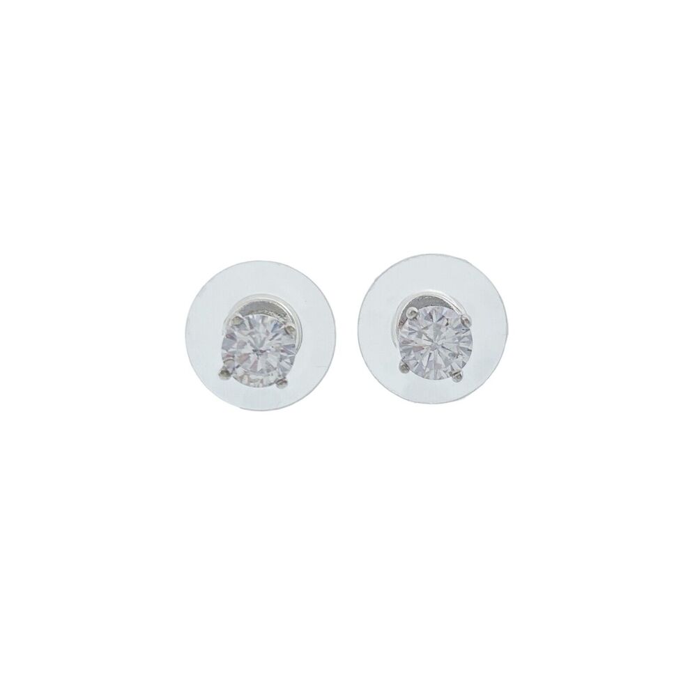 Vintage Sterling Silver 925 Round Cubic Zirconia Stud Earrings